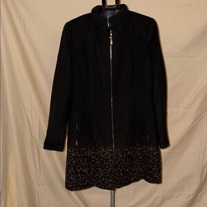 Calvin Klein Black Trench Coat with Leopard Print